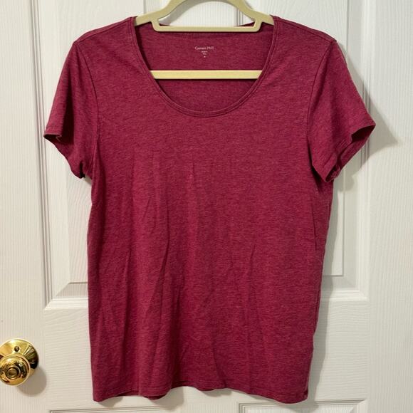 Garnet Hill Tops - Garnet Hill Women's Deep Rose Essential Short Sleeved Boatneck Tee Size Medium